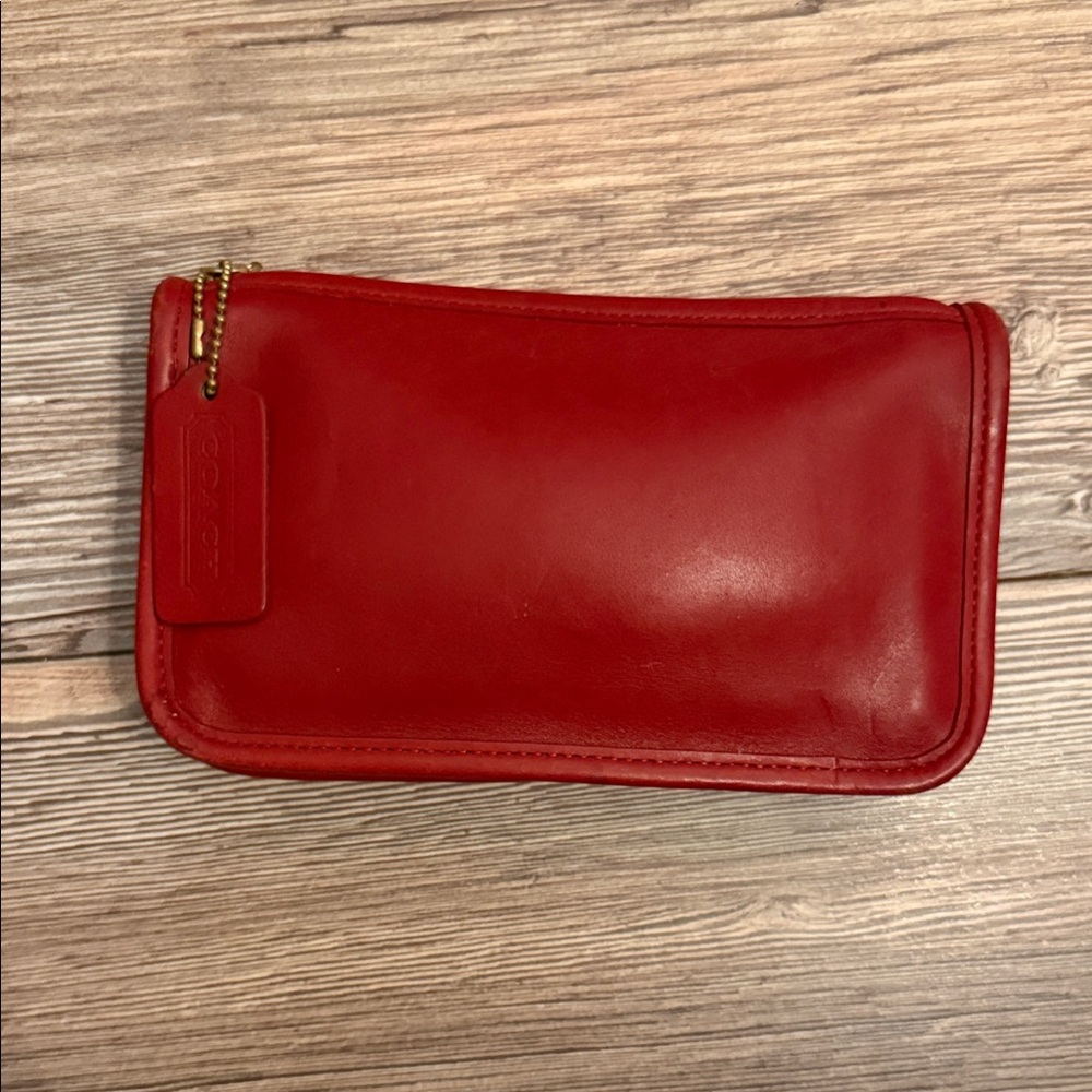 Coach Red Leather Zip Pouch Wristlet